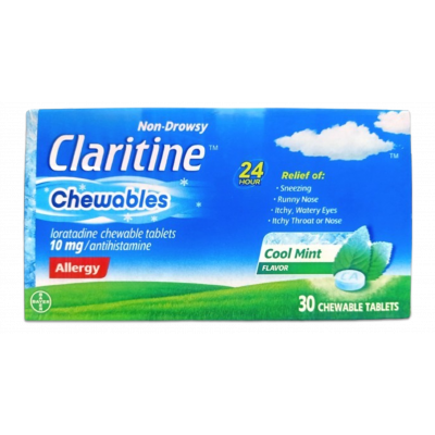 CLARITINE CHEWABLES 10 MG ( LORATADINE ) NON-DROWSY COOL MINT FLAVOR 30 CHEWABLE TABLETS